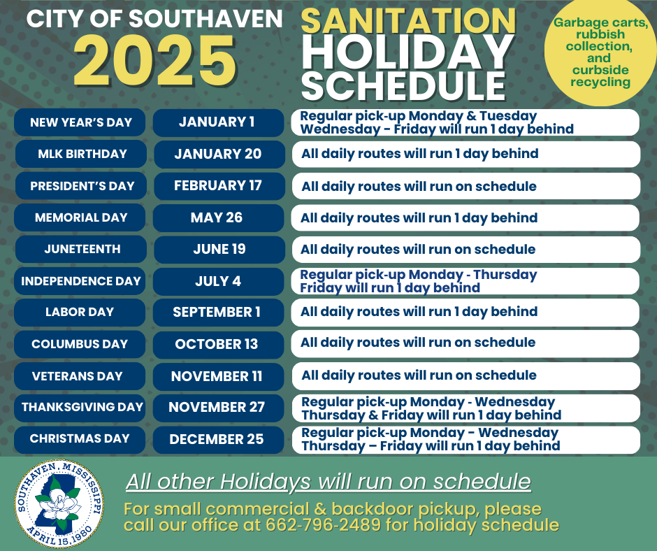 2025 Sanitation Schedule